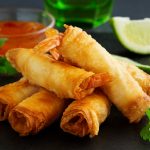 Spring rolls with shrimp with sweet chili sauce. Asian cuisine