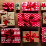 Woman organising beautifuly wrapped vintage christmas presents