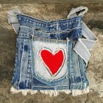 Bags recycling pocket red heart-shaped craft fashion background jeans