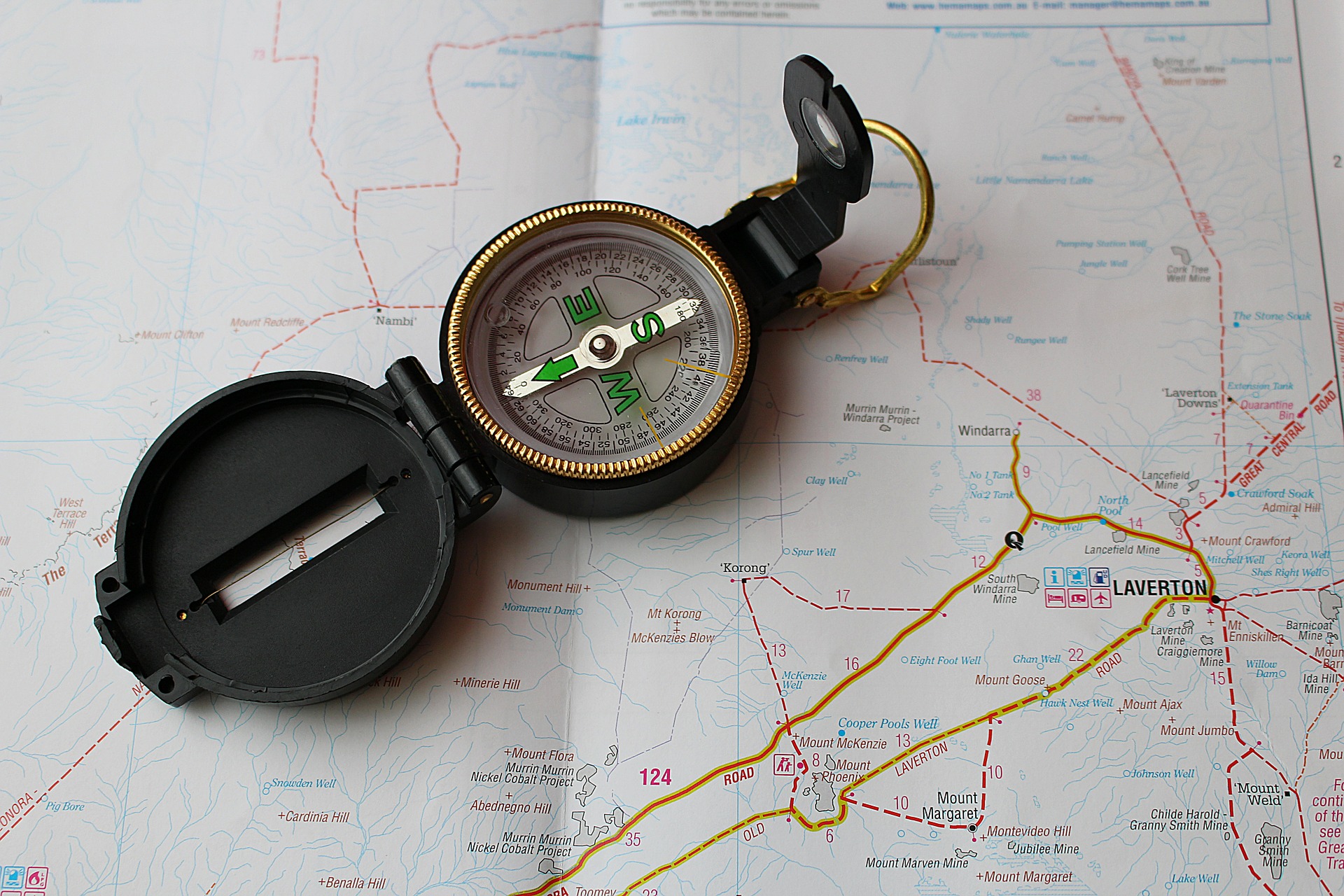 Compass and map for navigating. 