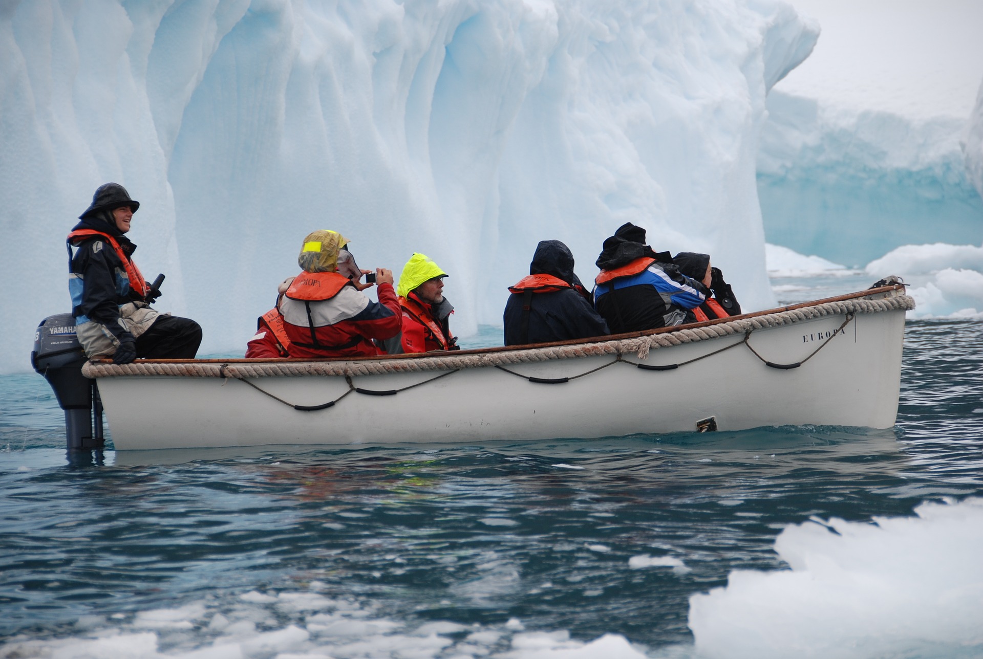 Polar tourists on a boat. 