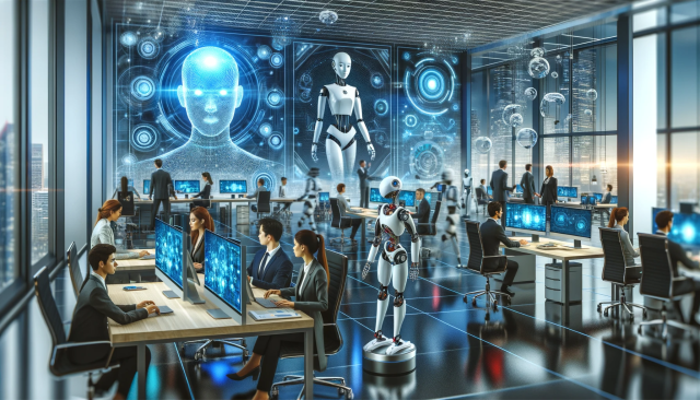 A-modern-high-tech-office-space-with-advanced-computers-and-AI-technology-showcasing-futuristic-design-elements-like-holographic-displays-and-robots